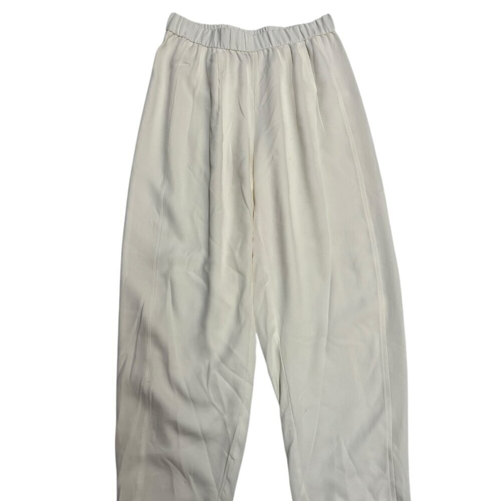 Eileen Fisher White 100% Silk Pleated Tapered Pants XXS - EUC